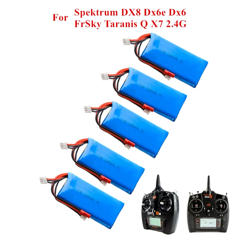 7.4V 2200Mah Lipo Batteria Per Frsky Taranis Q X7 Dx6E Dx6 Trasmettitore Spektrum Dx8 Rc Ricambio 2S Batteria Ricaricabile