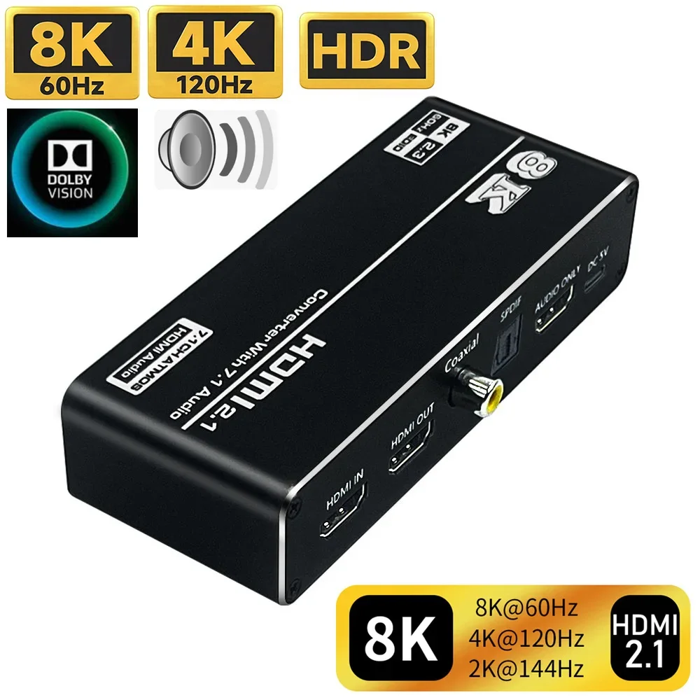 Estrattore Audio Hdmi 2.1 4K 120Hz 8K 60Hz Hdmi 2.1 Splitter Audio Hdmi 2.1 Ricevitore Convertitore Audio Dolby Atmos Per Ps5 Xbox S