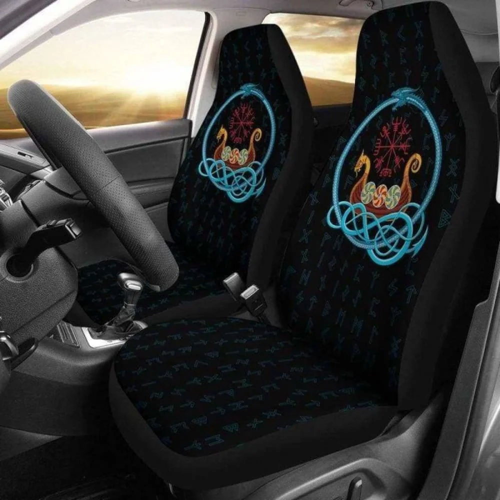Coprisedili Per Auto Longship Viking Vegvisir Drakkar, Confezione Da 2 Coprisedili Anteriori Universali