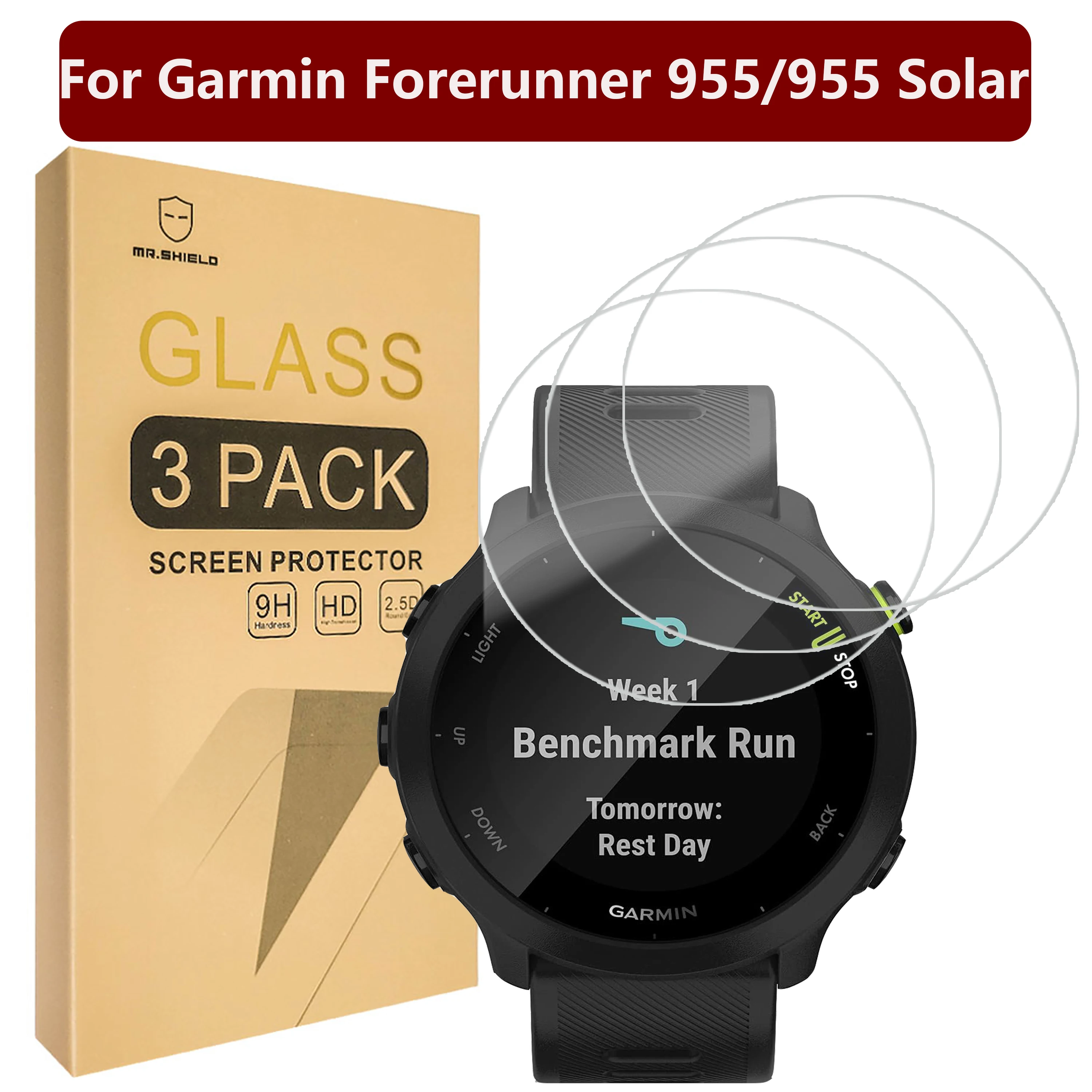 Mr.Shield Screen Protector Compatibile Con Garmin Forerunner 955/955 Solar [Vetro Temperato] [Confezione Da 3] [Durezza 9H]
