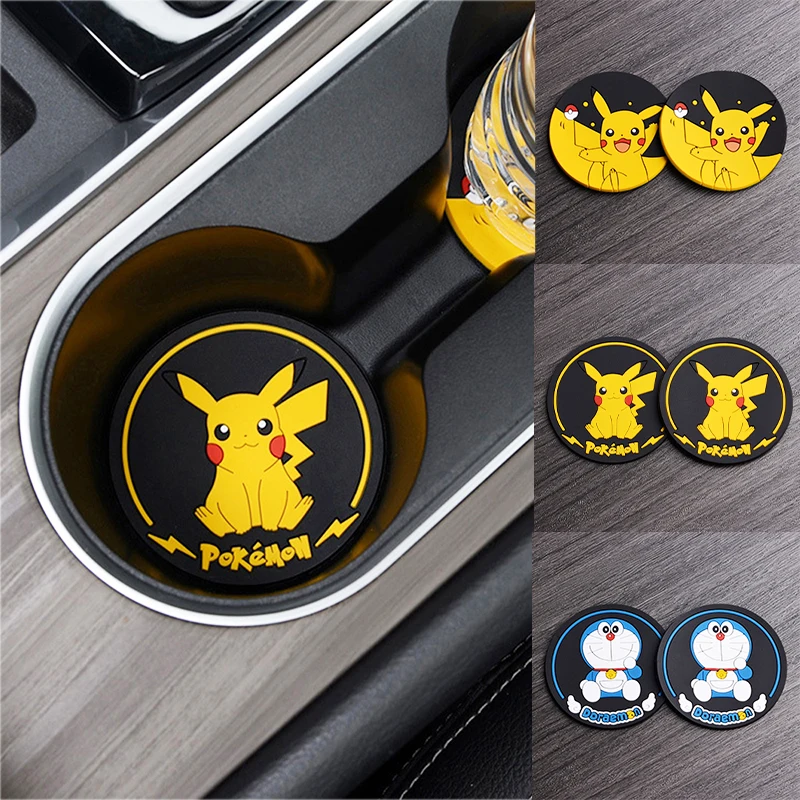 Anime Pokemon Pikachu Car Coaster Kawaii Cartoon Car Water Cup Holder Antiscivolo Pad Mat Cup Holder Coaster Car Interior