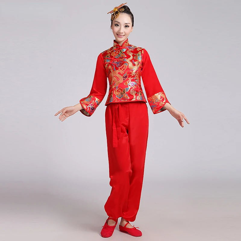 Waist Drum Square Dance Suit Yangko National Dance Costume Female Classical Fan Dance Umbrella Yangko Folk Hanfu Clothing