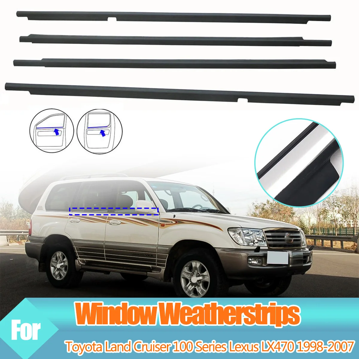 4Pcs Finestre Esterne Guarnizione In Gomma Guarnizione Per Porta Guarnizione Modanatura Per Toyota Land Cruiser Serie 100 Lexus Lx470 1998-2007