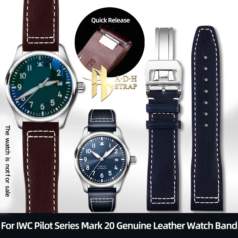 Cinturino In Pelle Di Vitello Italiano Per Iwc Pilot Iw378003 Iw328203/205/201 Mark 20 Cinturino In Vera Pelle 20 21Mm Bracciale A Sgancio Rapido
