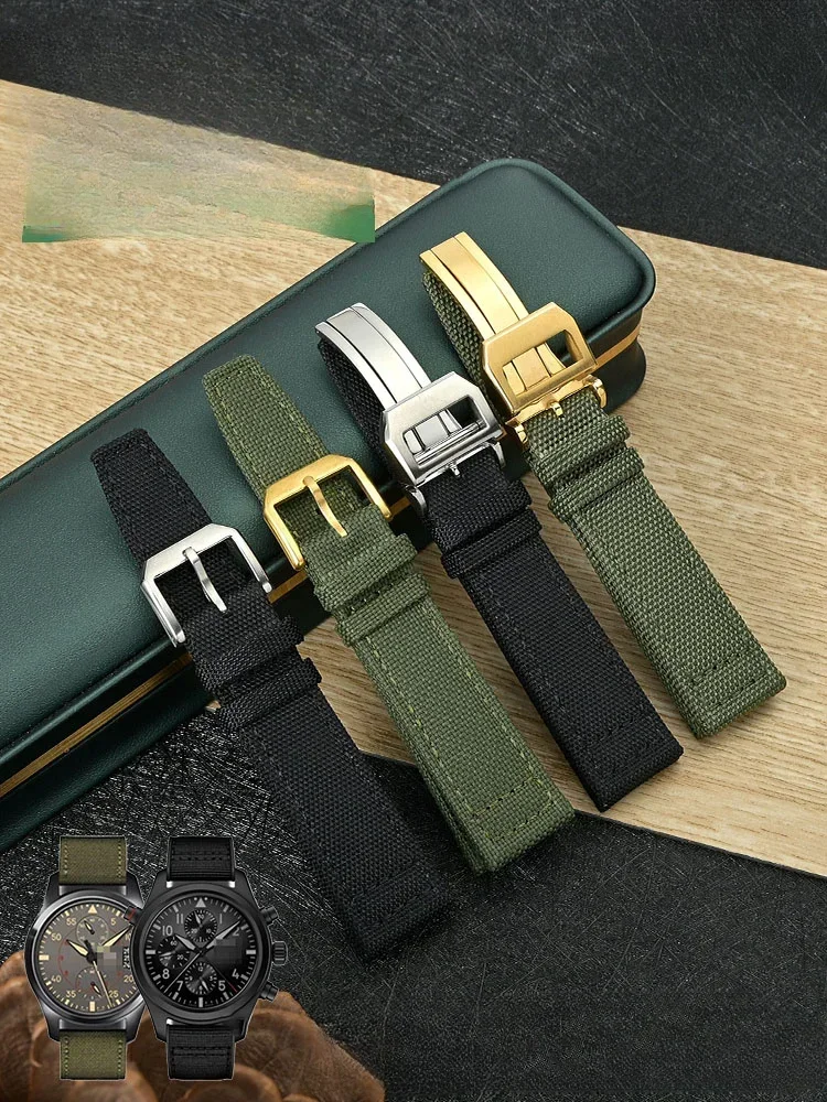 Per Iwc Pilots Watch Strap Portofino Portoghese Fibbia In Acciaio Nylon Canvas Underskin Vera Pelle 20Mm 21Mm 22Mm Cinturini