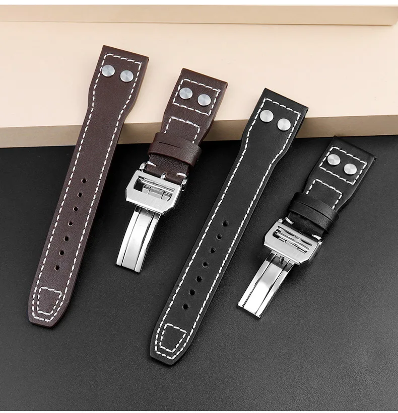 Cinturini All'Ingrosso Per Uomo Wic Pilot Strap Per Iwc Portoghese Spitfire Watch Bamboo Flat Bracciale In Vera Pelle 21 22Mm