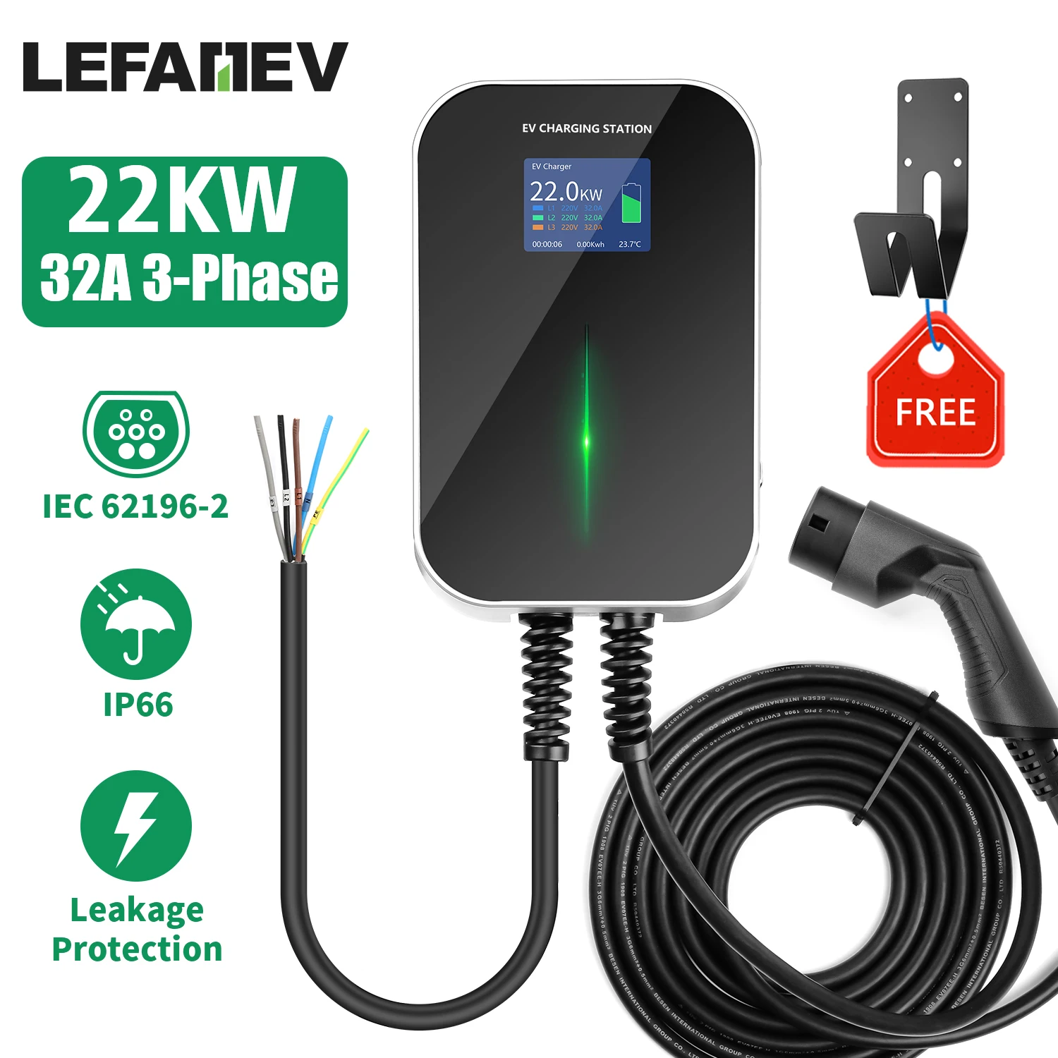 Ev Caricatore 32A 3 Fase Evse Wallbox Ev Stazione Di Ricarica Con Il Tipo Di 2 Cavo Iec 62196-2 22Kw Per Bmw Audi Veicolo Elettrico