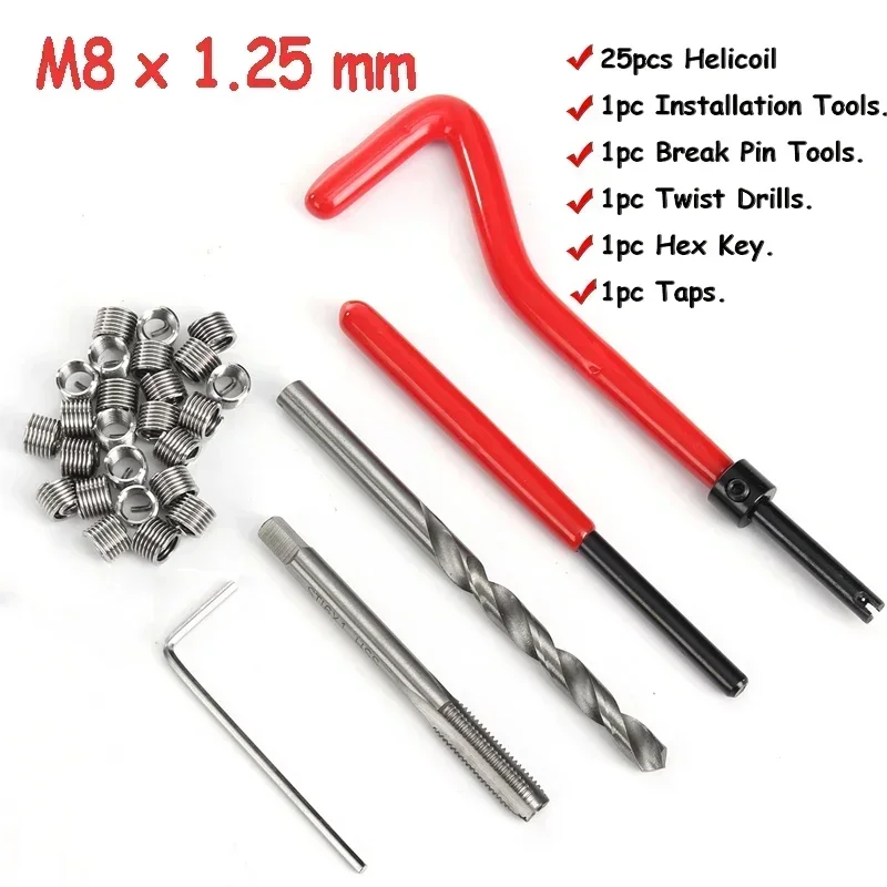 30 Pcs Auto Helicoil M8 * 1.25Mm In Acciaio Inox Helicoil Pro Coil Drill Tool Kit Di Riparazione Filettatura Auto