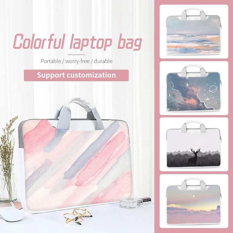 Borsa Per Laptop Ad Acquerello Fai Da Te Custodia Per Laptop Borsa A Mano In Pu Per Computer Multi-Dimensioni 12 13.3 14 15.6 17 Pollici Per Macbook/H