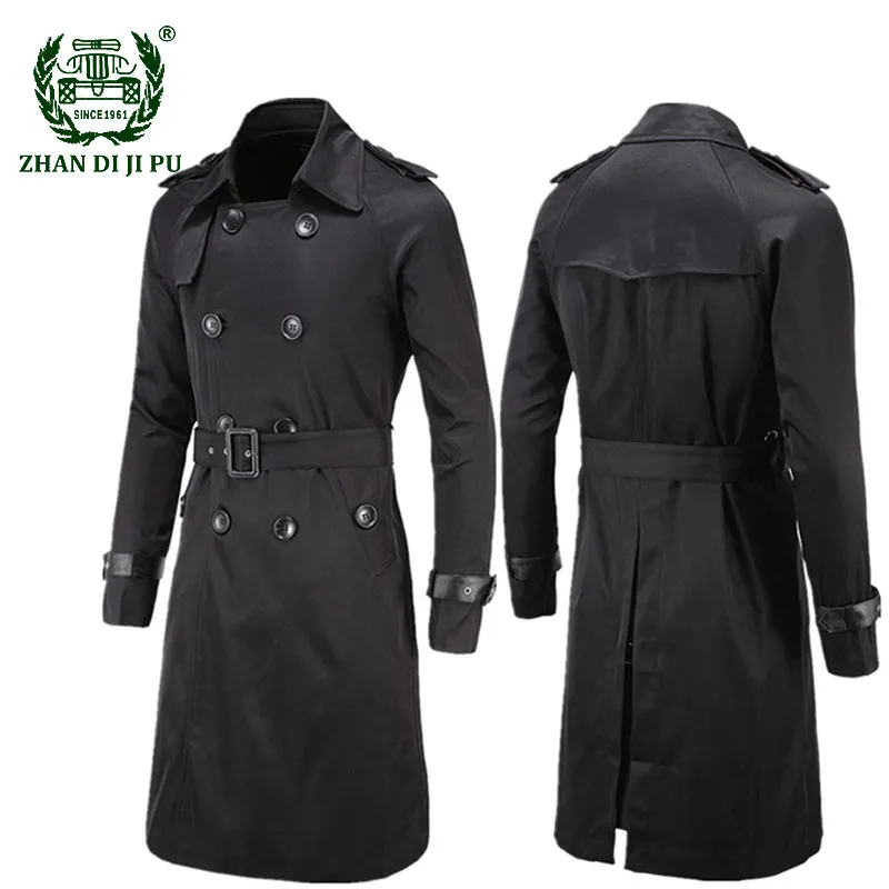 Brand British Style Classic Trench Jacket Uomo Fashion Trench Coat Maschile Doppio Petto Lungo Slim Outwear Cintura Regolabile