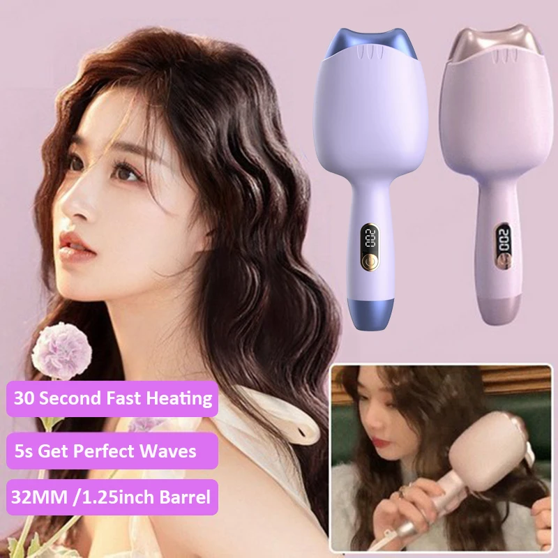 32Mm Egg Roll Hair Waving Iron Purple Curling Wand Professional 2 Barrel Curling Iron, Hair Bigodino Crimper Waver Styling Tools