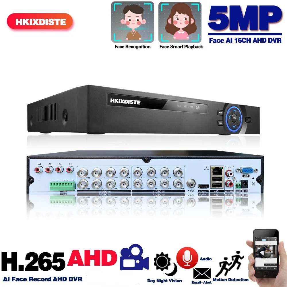 16Ch Cctv Ahd Dvr Recorder 5Mp Hd 16 Canali Hybrid Dvr Alarm Security System Face Detection Registratore Di Videosorveglianza Digitale