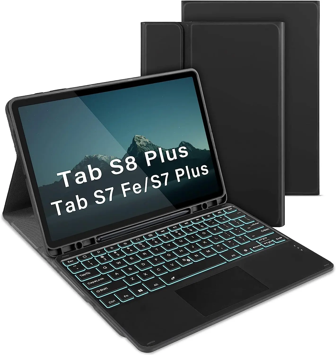 Per Samsung Tab S7 Fe S8 Plus 12.4 2022 Tablet Pc Retroilluminato Wireless Bluetooth Keyboard Case Set S7 Plus 2020 12.4 "Cover In Pelle
