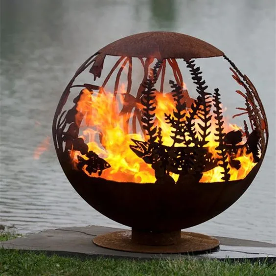 Moderna Palla Di Fuoco Corten Per Riscaldatore Da Esterno Arrugginito Firepit Per Giardino Di Casa