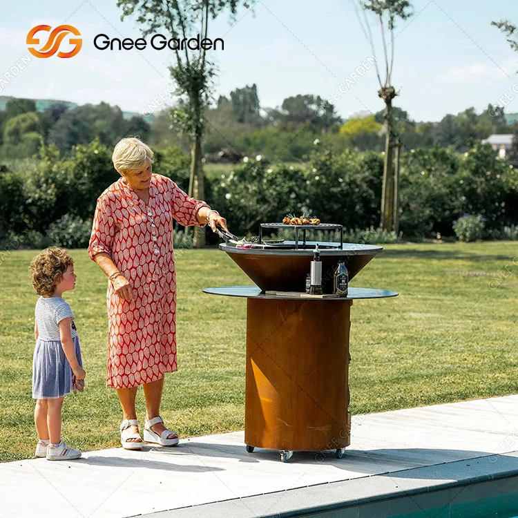 Cooking Plancha Barbecue Outdoor Metal Garden Corten Steel Bbq Smoker Large Barbeque Charcoal Grill