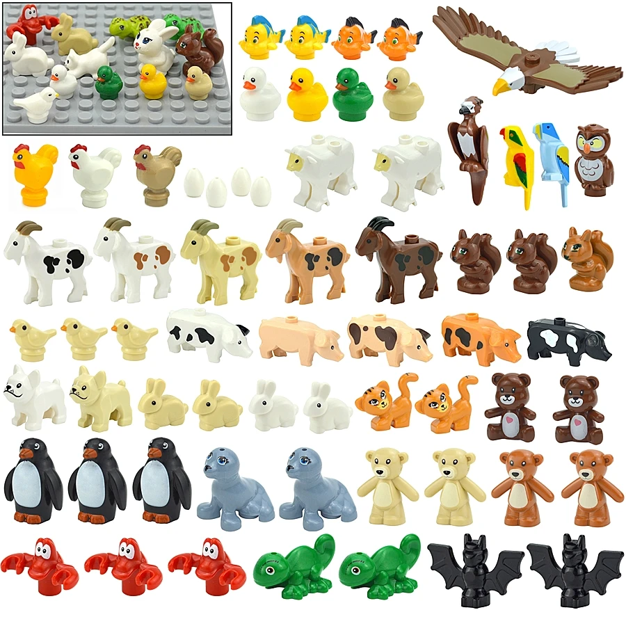 Moc City Animals Zoo Accessori Building Blocks Dinosaur Parrot Shark Sea Turtle Dolphin Cat Dog Teddy Parts Bricks Toy Set