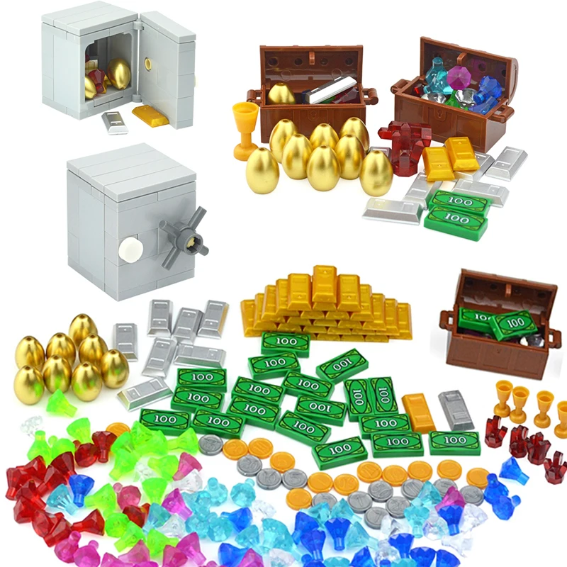 City Treasure Gold Silver Diamond Safe Box Building Blocks Jewel Dollars Mattoni Figure Compatibili Accessori Giocattoli Per Bambini Fai Da Te