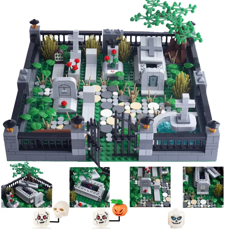 Città Halloween Zucca Scheletro Soldato Figura Building Blocks Moc Fantasma Cimitero Lapide Pianta Mattoni Giocattoli Regalo Per Bambini M058