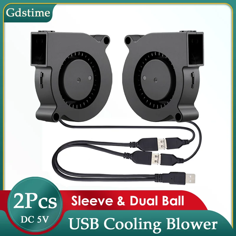 2Pcs Gdslime Dc 5V Usb Fan 5015 Turbo Radial Fan 7530 Brushless Router Cooler 12032 Dual Ball 120Mm Ventilatore Portatile Industriale