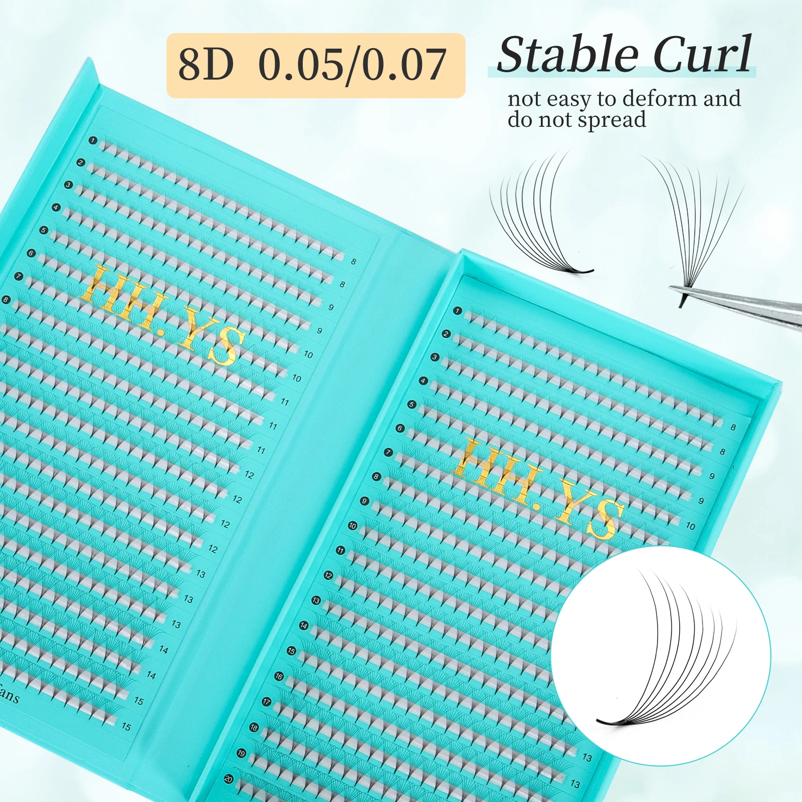 800 Fans 8D 0.05/0.07 Roots Slim Base Premade Fans Lash Medium Stem Sharp Pointy Base Premade Volume Fans Extension Ciglia