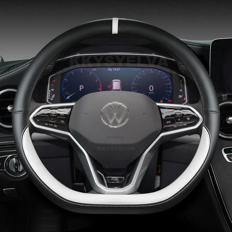 D Shape Car Steering Wheel Cover For Vw Sharan Passat Caddy Touran Tiguan 2015-2021 Teramont Atlas T-Roc T-Cross 2017-2021