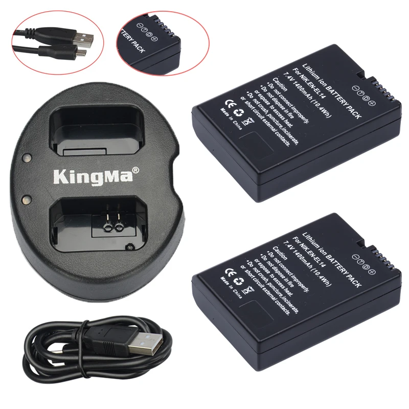 2Pcs En-El14 En-El14A Enel14 El14A Battery + Usb Caricatore Doppio Per Nikon P7800 P7700 P7100 D5500 D5300 D5200 D3200 D3300 D5100