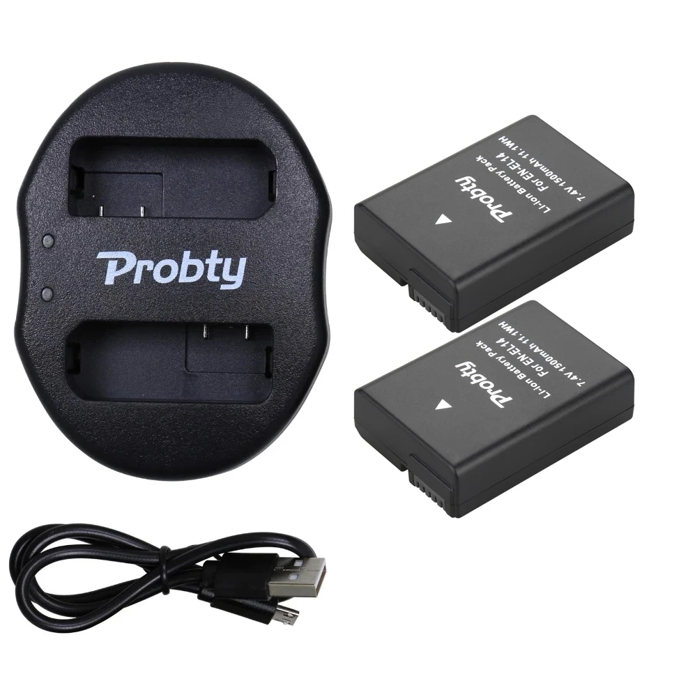 2 Pz En-El14 Enel14 En El14 Pacco Batteria Fotocamera + Doppio Caricatore Usb Per Nikon D5200 D3100 Per Nikon D3200 D5100 P7000 P7100