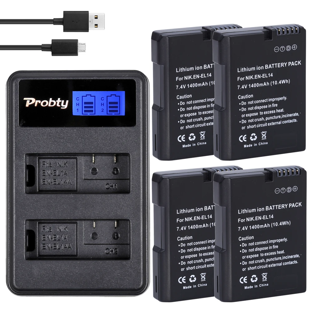 4 Pz En-El14 Enel14 En El14 Batterie Bateria Batterie Akku + Lcd Usb Doppio Caricatore Per Nikon D5200 D3100 D3200 D5100 P7000 P7100
