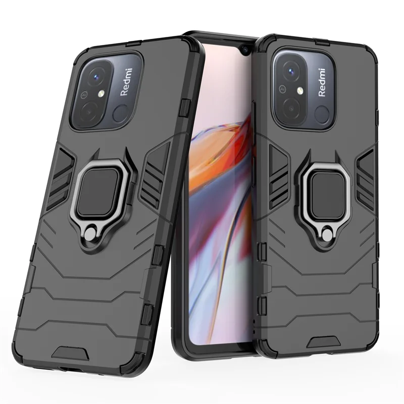Redmi 13C 13 C Redmi13C Custodia Antiurto Paraurti Armor Funda On Per Xiaomi Redmi 13C 12C Cover Finger Metal Ring Kickstand Coque