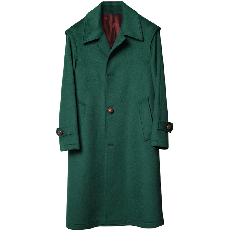 Cappotto Da Uomo In Lana Lungo Classico Loden Giacca Invernale Da Caccia Elegante Classico Spesso Mantello Allentato Abbigliamento Retrò Per Uomo Moda