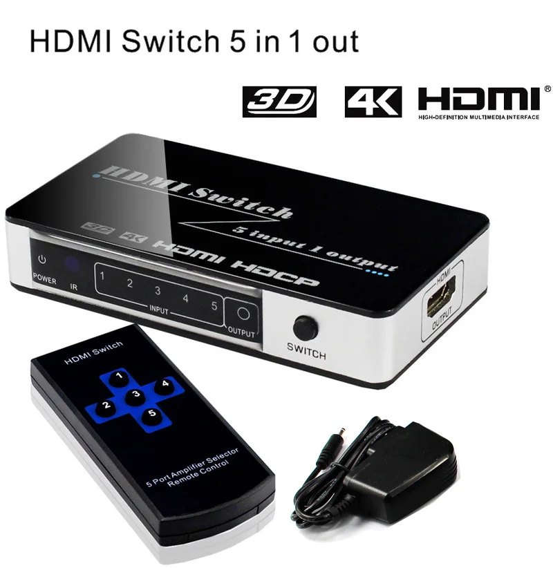 Switch Hdmi 4K 30Hz A 5 Porte 5X1 5 Input 1 Out Switcher Hdmi Scatola Convertitore Video Per Ps3 Ps4 Ps5 Xbox Dvd Laptop Pc To Tv Monitor