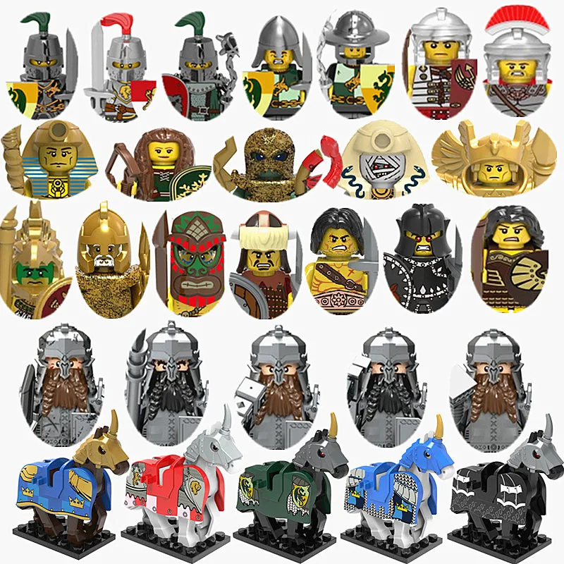 Dragoon Castle Evil Knights Soldier Sliver Battle Steed Rome Cavallry Warrior Gladiator Building Blocks Mini Action Figure Giocattoli