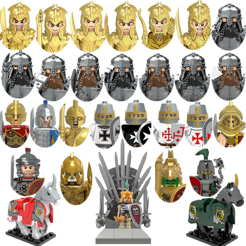 Dragoon Castle Evil Knights Soldier Sliver Battle Steed Rome Cavalleria Warrior Gladiator Throne Building Blocks Action Figure Toys