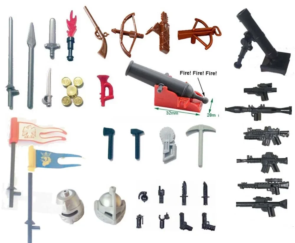 Nuova Arma Per Ninja Police Castle Knight Imperial Kingdom Army Crusader Figure Shield Spear Crossbow Building Block