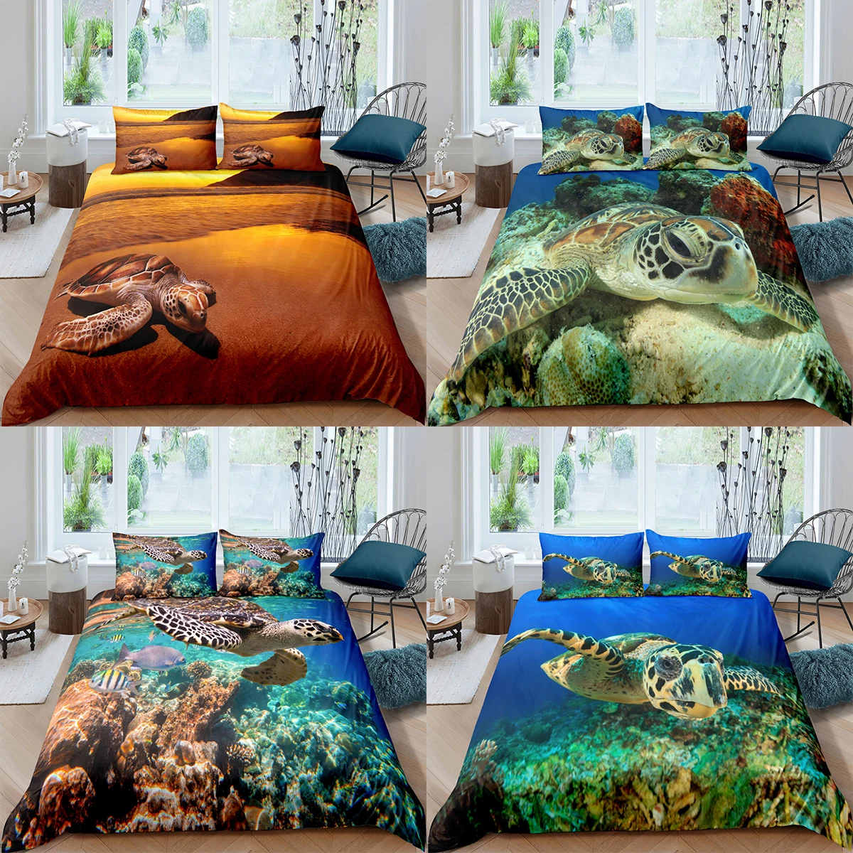 Home Textiles Luxury 3D Sea Turtle Duvet Cover Set Pillowcase Sunset Ocean Bedding Set Queen And King Size Comforter Bedding Set