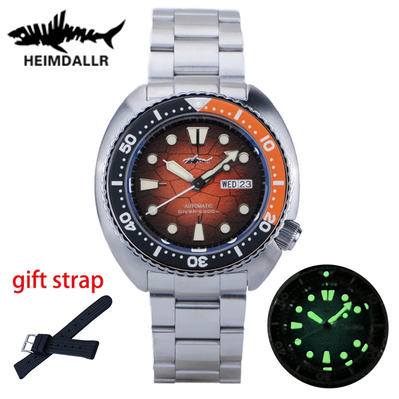 Heimdallr New Men Diver Watch Srph55 Turtle King 44Mm Orange Dial Sapphire Nh36 Movimento Automatico 200M Resistente All'Acqua Luminoso