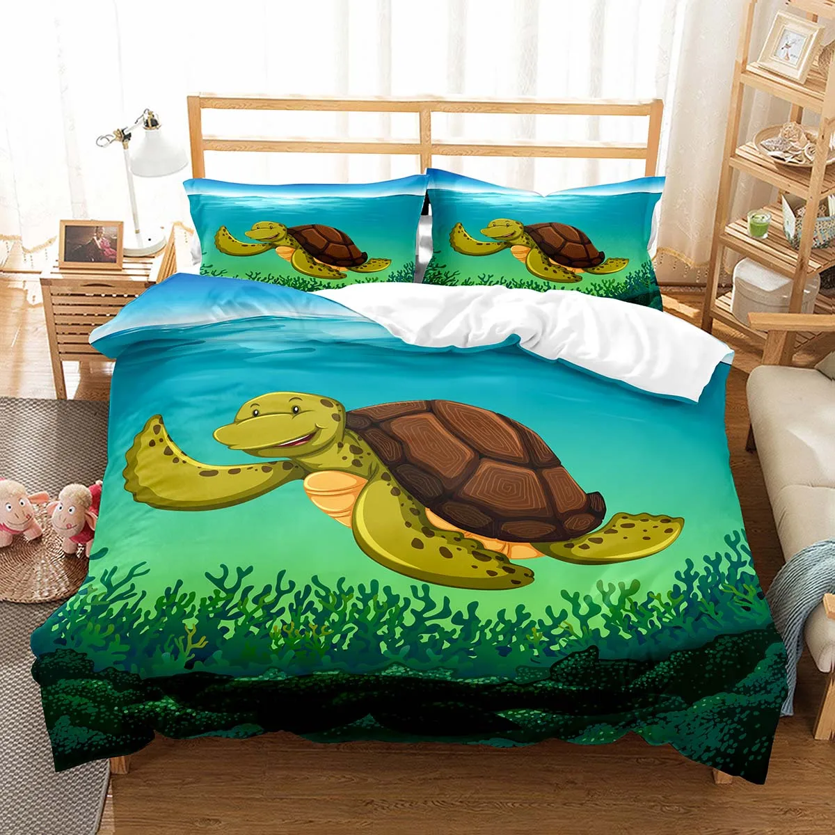 Cartoon Sea Turtle King Queen Copripiumino Lovely Tortoise Bedding Set Kids Ocean Animal Copripiumino Copripiumino In Poliestere