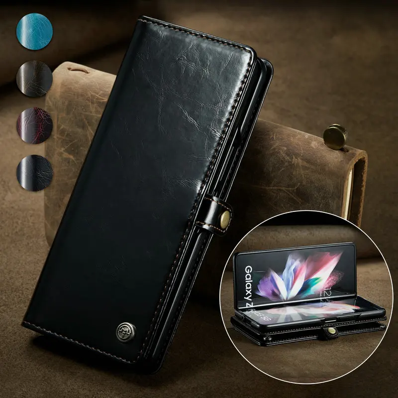 Caseme Retro Leather Z Fold 3 Custodia A Portafoglio Per Samsung Z Fold 3 Slot Per Schede Custodia Per Telefono Per Samsung Z Fold3 5G Custodia A Port