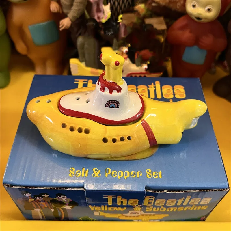 Confezione Regalo 8*5Cm Ceramica Colore Giallo Sottomarino Sale E Pepe Set Di Pentole Giocattolo Cartone Animato Action Figure Jar Modello Bambola Joh