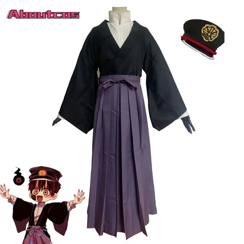 Aboutcos Anime Cosplay Cappello Costume Toilet-Bound Hanako-Kun Hakama Pant Kendo Costume Tsukasa Yugi Samurai Kimono Set Uomo Outfit
