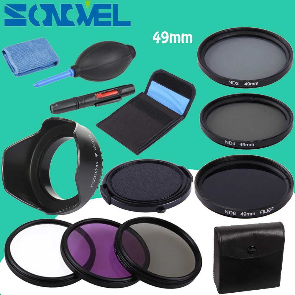 49Mm Uv Cpl Fld Nd 2 4 8 Neutral Density Lens Filter Set + Paraluce + Cap Per Canon Ef 50Mm F/1.8 Stm/Ef-S 35Mm F/2.8 Is Stm