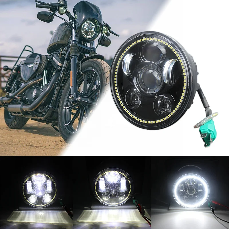 5 3/4 "Pollici Led Faro Moto 45W 5.75" Faro Per Indian Scout 60 Bobber Halo Ring Drl Head Light Plug & Play Hi/Lo Beam