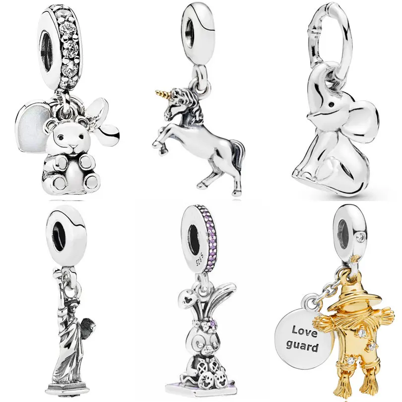 Baby Treasures Unicorn Elephant Statue Of Liberty Spaventapasseri Guardian Pendant Bead 925 Silver Charm Fit Fashion Bracciale Jewelry