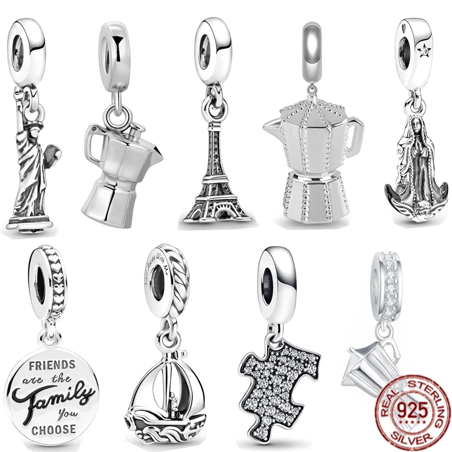Argento 925 Statua Della Libertà Di New York Parigi Torre Eiffel Ciondolo Charm Bead Fit Braccialetto Pandora Originale Collana Di Gioielli Fai Da Te