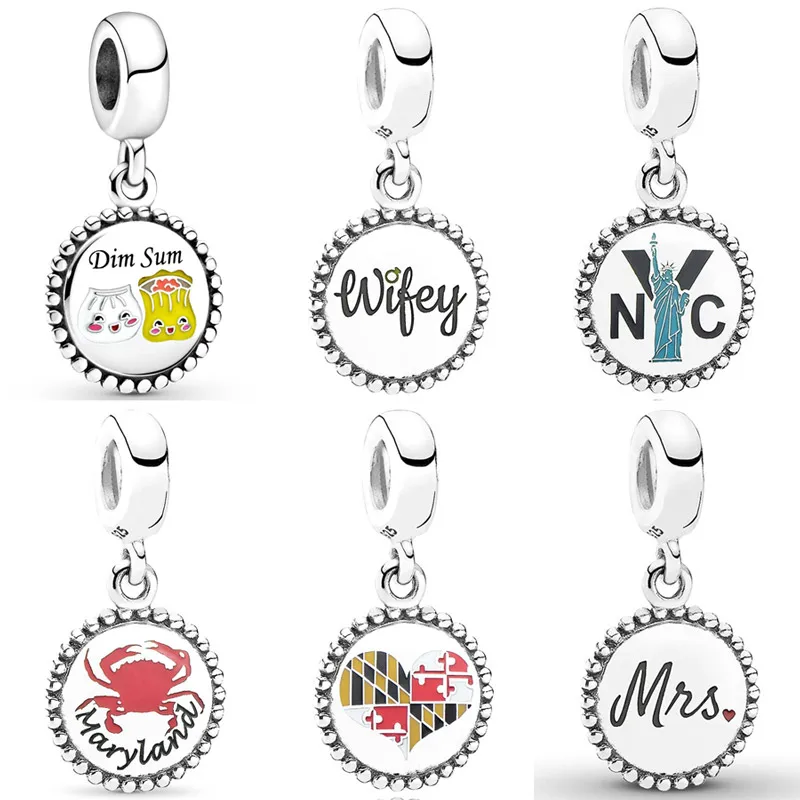 Originale Dim Sum Statua Della Libertà Maryland Crab Mrs Wifey Ciondolo Perline Fit 925 Sterling Silver Charm Europe Bracciale Jewelry