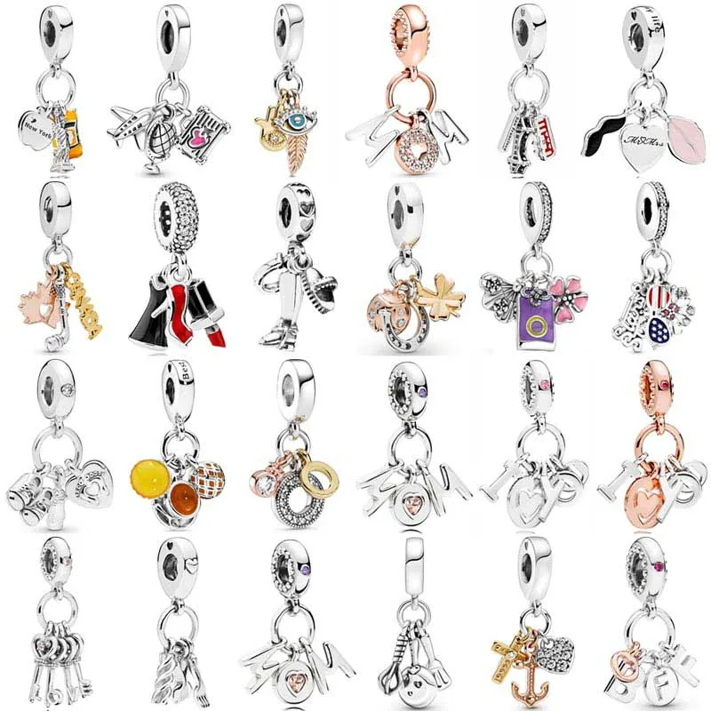 925 Sterling Silver Charm Heart Key Mamma Rossetto Dress Stiletto Statue Of Liberty Ciondolo Perline Fit Gioielli Braccialetto Popolare