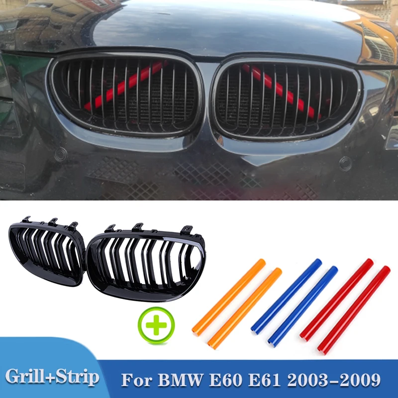 Pulleco Car Paraurti Anteriore Griglia Rene Racing Grill Griglie Trim Strips Per Bmw E60 E61 5 Series 2003-2009 Gloss Black Auto