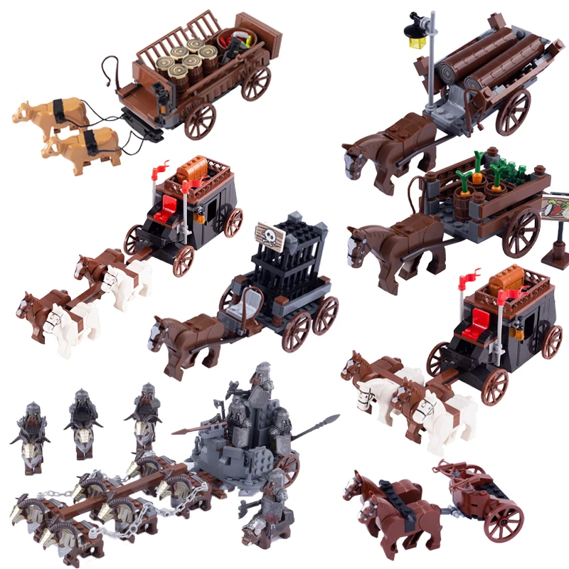 Moc Cavalieri Medievali Soldati Arma Carrello Building Blocks Lotr Nano Chario Cinghiale Capra Figure Di Animali Modello Lord Mattoni Giocattoli