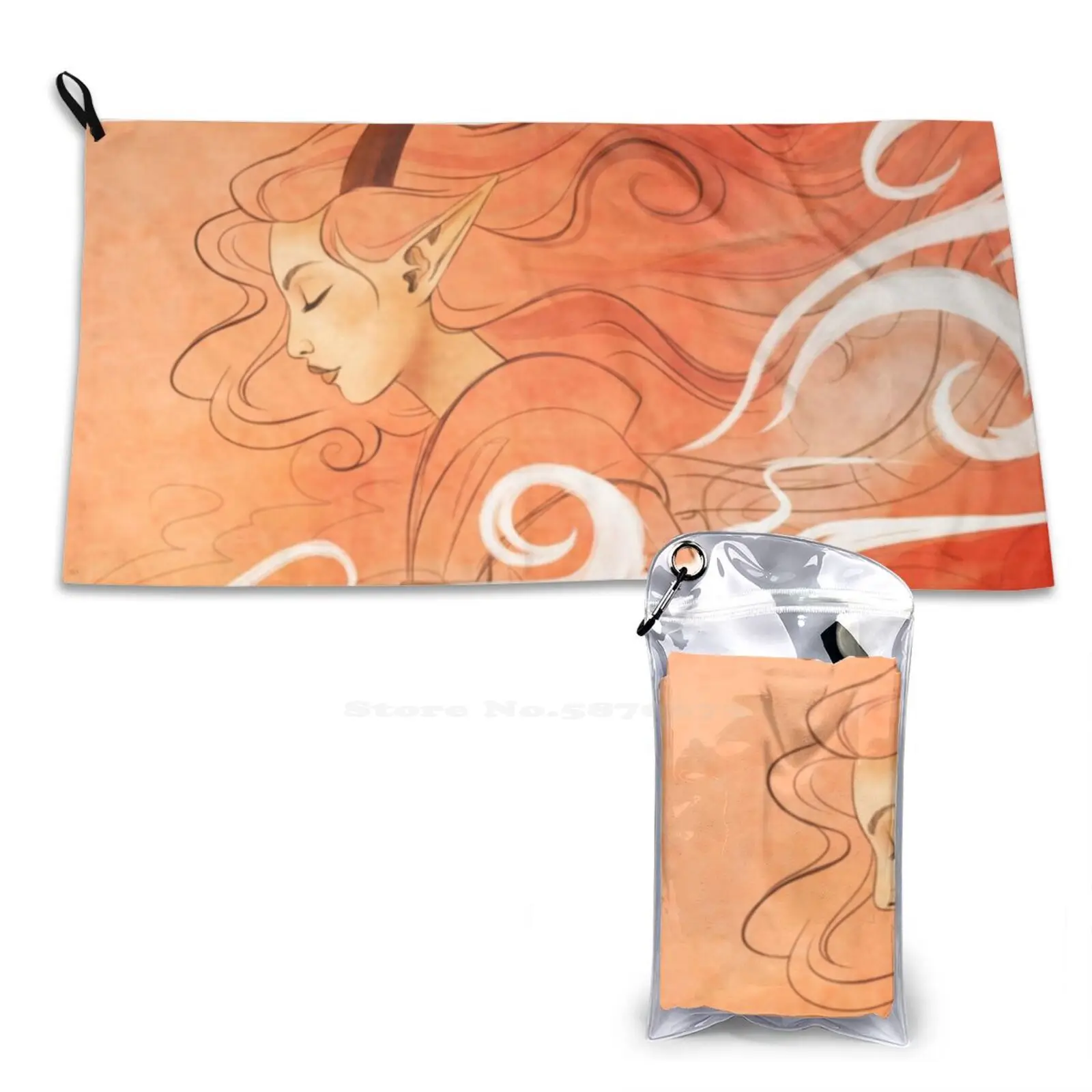 Smoke Girl Pink Custom Soft Sport Asciugamani Home Outdoor Pink Girl Eyes Closed Horns Smoke Hair Wind Kimono Serene Zen Swirls Fog