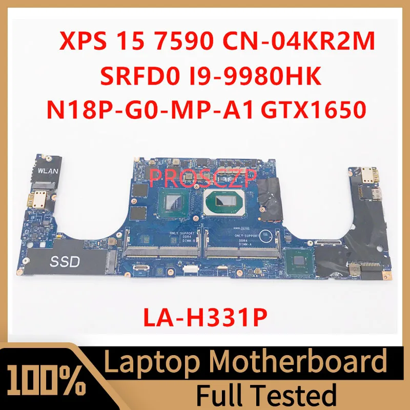 Cn-04Kr2M 04 Kr2M 4 Kr2M Per Dell Xps 15 7590 Scheda Madre Del Computer Portatile La-H331P Con Cpu Srfd0 I9-9980Hk Gtx1650 Gpu 100% Funzionante Bene